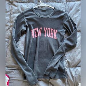 Brandy Melville Charcoal Long Sleeve with Pink 'New York' Print
